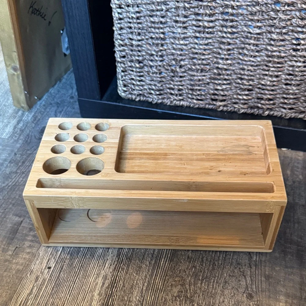Bamboo Desk or makeup Organizer with Pen and Phone Slots